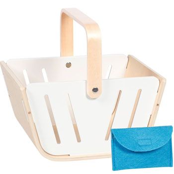 Panier de courses en bois avec porte-monnaie