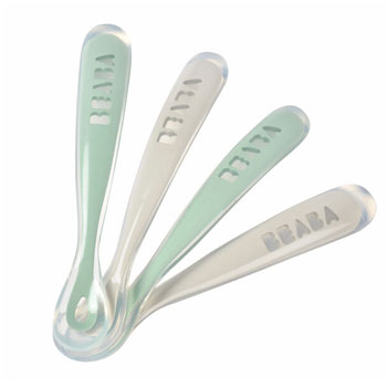 Lot de 4 cuillères 1er age silicone velvet grey / sage green