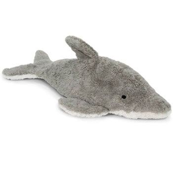 Doudou peluche bouillotte en coton bio et laine - Dauphin - 35 cm