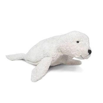Doudou peluche bouillotte en coton bio et laine - Phoque blanc - 35 cm