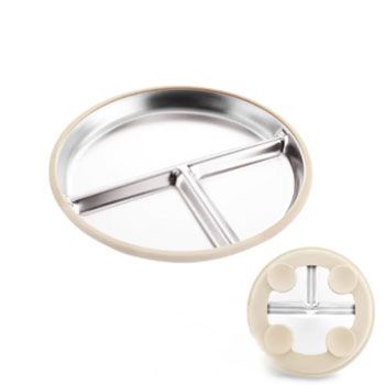 Assiette inox 3 compartiments avec fixation 4 ventouses