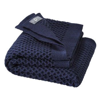 Couverture nid d'abeilles en laine Mérinos - Indigo