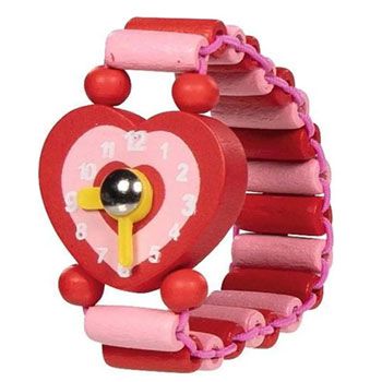 Montre en bois Coeur Rouge