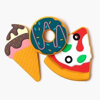 Coffret 3 hochets de dentition Glace, Donut et Pizza