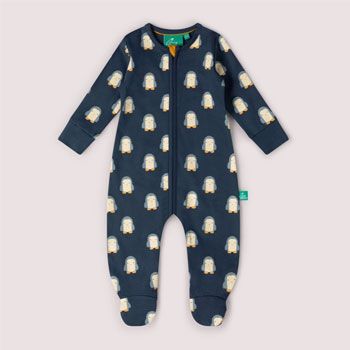 Pyjama à fermeture éclair en coton biologique - Blue Penguins